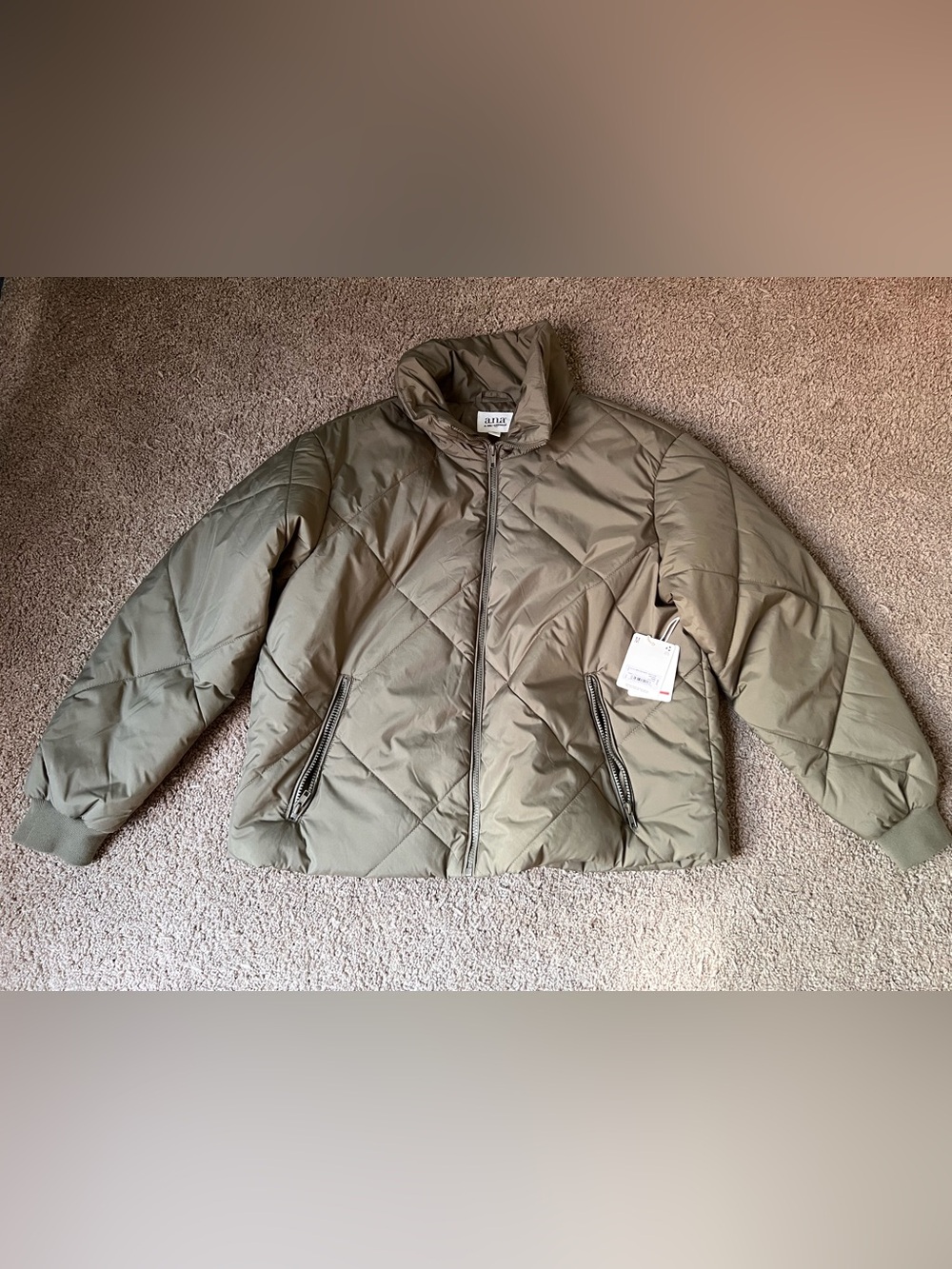 a.n.a Olive Quilted Puffer Jacket